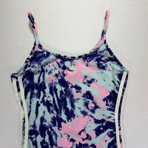 Adidas Tie Dye Spaghetti Strap Mini Dress Pink Blue Mint Green 3 Stripes Size M